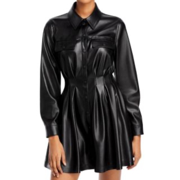 chinese dress ladies Alice + Olivia Wynell Vegan Leather Open Bow Back Midi Dress in Black main image 1